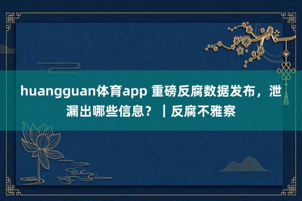 huangguan体育app 重磅反腐数据发布，泄漏出哪些信息？｜反腐不雅察
