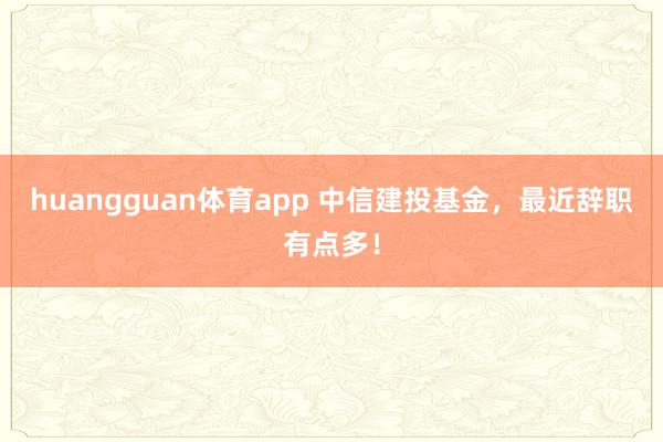 huangguan体育app 中信建投基金，最近辞职有点多！
